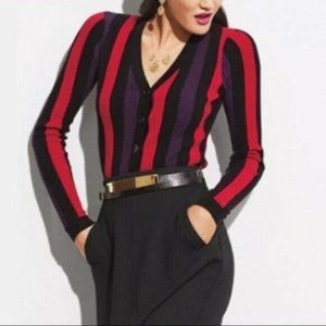 CAbi Style #3538 Royal Pullover Purple Red Black Stripe Long Sleeve Sweater